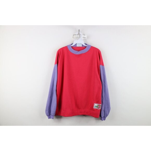 Vtg 80s 90s Converse Womens XL Spell Out Color Block Sweatshirt Pink Purple - Picture 1 of 13